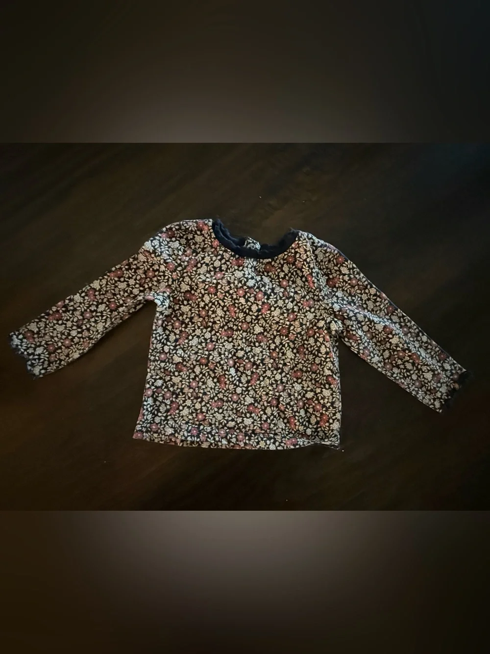 Old Navy Navy Long-Sleeve Tee with Pink and Cream Floral Print